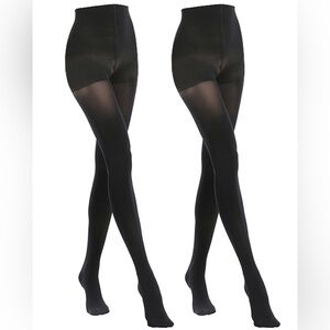 MANZI Opaque Control Top 70 Denier Tights Pantyhose Size Medium Black 2 Pair